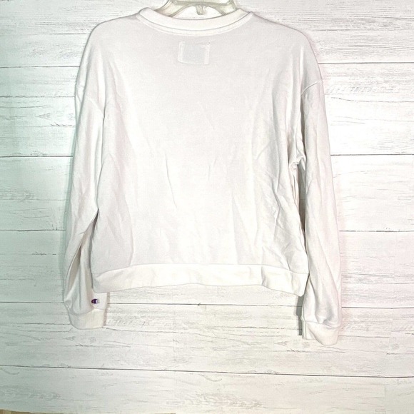 Champion White Cropped Crewneck Sweatshirt Purple C Logo Women’s Large - Picture 5 of 5